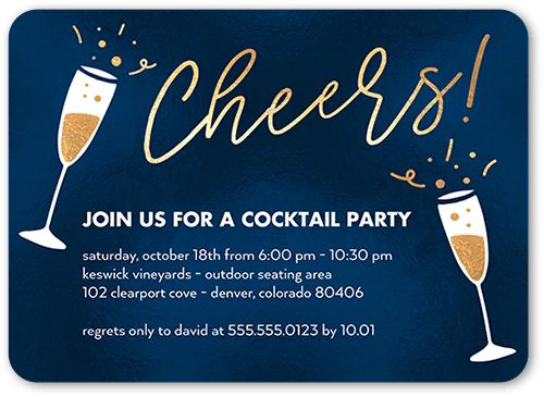 Bubbly Cheers Party Invitation, Blue, 5x7 Flat, 100% Recycled Cardstock , Rounded
