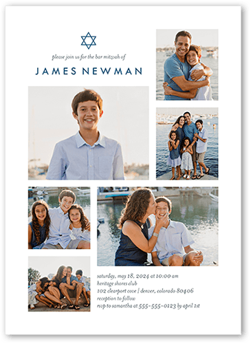 Simple Grid Bar Mitzvah Invitation, White, 5x7 Flat, Standard Smooth Cardstock, Square