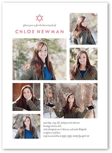 Mild Grid Bat Mitzvah Invitation, White, 5x7 Flat, Standard Smooth Cardstock, Square