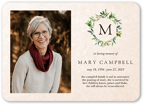 Crafted Monogram Sympathy Card, Beige, 5x7 Flat, Write Your Own Greeting, Signature Smooth Cardstock, Rounded, Sand