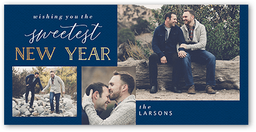 Sweetest Wish Rosh Hashanah Card, Blue, 4x8 Flat, Pearl Shimmer Cardstock, Square, Denim