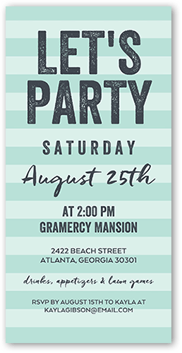 Striped Bash Party Invitation, Green, 4x8 Flat, Standard Smooth Cardstock, Square