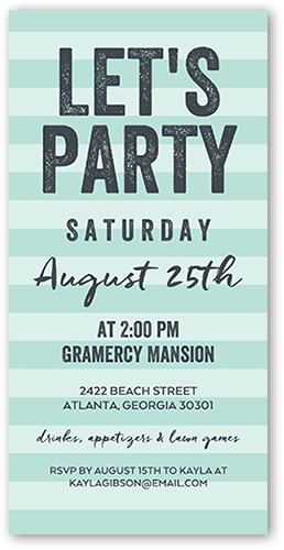 Striped Bash Party Invitation, Green, 4x8 Flat, Standard Smooth Cardstock, Square, Mint