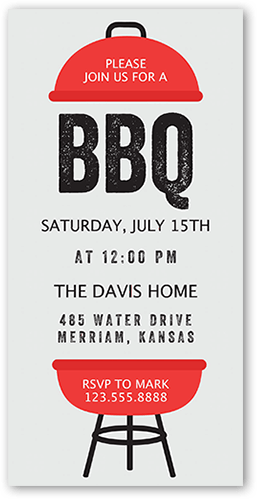 Classic BBQ Summer Invitation, Grey, 4x8, Standard Smooth Cardstock, Square