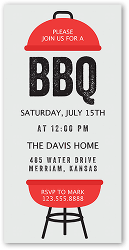 Classic BBQ Summer Invitation, Grey, 4x8 Flat, Standard Smooth Cardstock, Square, Cement