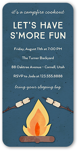 Smore Fun Summer Invitation, Blue, 4x8 Flat, Pearl Shimmer Cardstock, Rounded