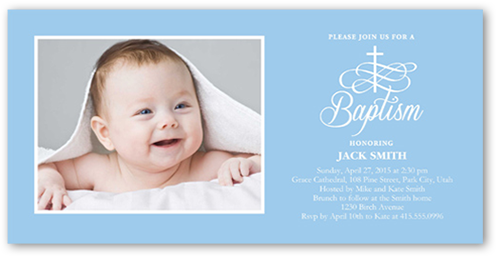 Celebration Cross Boy Baptism Invitation, Blue, Standard Smooth Cardstock, Square