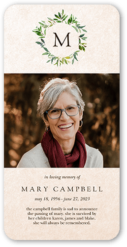 Crafted Monogram Sympathy Card, Beige, 4x8 Flat, Write Your Own Greeting, Pearl Shimmer Cardstock, Rounded, Sand