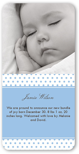 Dots Sky Birth Announcement, Blue, Pearl Shimmer Cardstock, Rounded