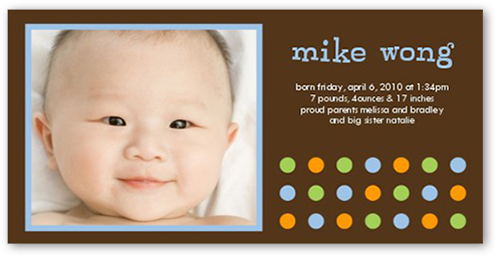 Tempo Dots Chocolate Birth Announcement, Brown, Signature Smooth Cardstock, Square