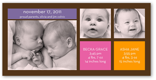Modern Twin Girls Birth Announcement, Multicolor, Pearl Shimmer Cardstock, Square