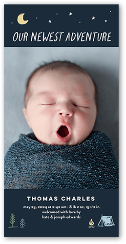 Newest Adventure Birth Announcement, Black, 4x8 Flat, Standard Smooth Cardstock, Square, Silhouette