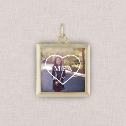 Gold Cassandra Photo Charm, Square Ornament, White