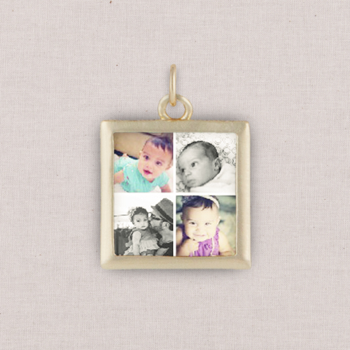 Gold Gallery of Four Photo Charm, Square Ornament, White