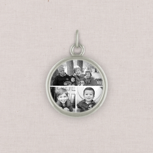 Silver Gallery of Three Photo Charm, Circle Ornament, White