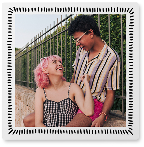Dashing Border Photo Tile, Metal, 8x8, Black