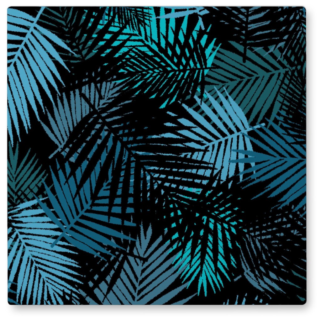 Tropical Leaves - Blue and Green Photo Tile, Metal, 8x8, Blue, True Blue