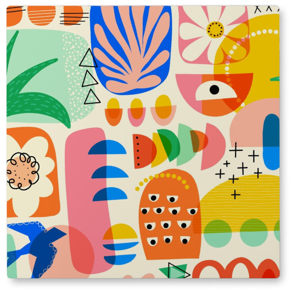 Abstract Shapes Fun Collage - Multi Photo Tile, Metal, 8x8, Multicolor