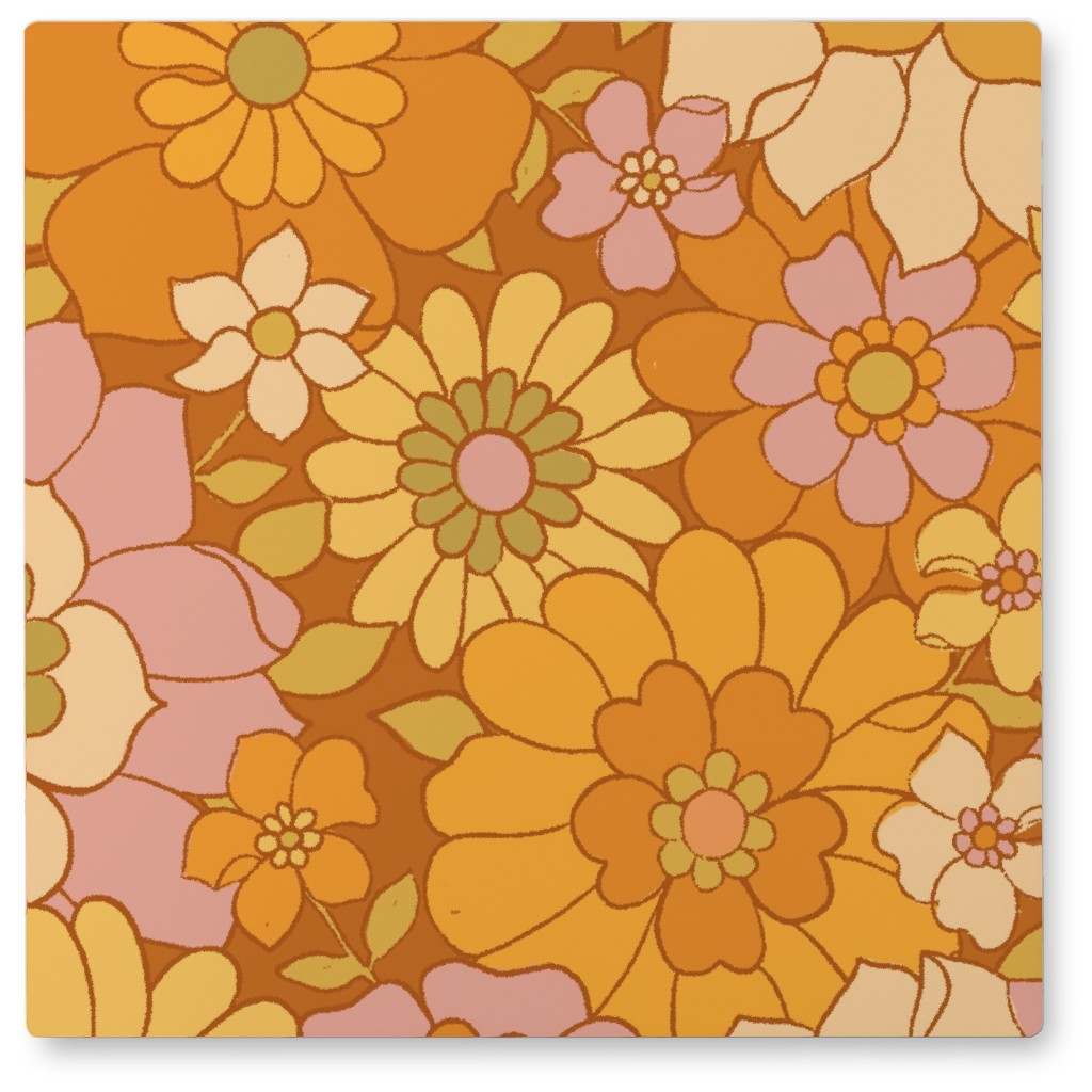 Avery Retro Floral Photo Tile, Metal, 8x8, Orange