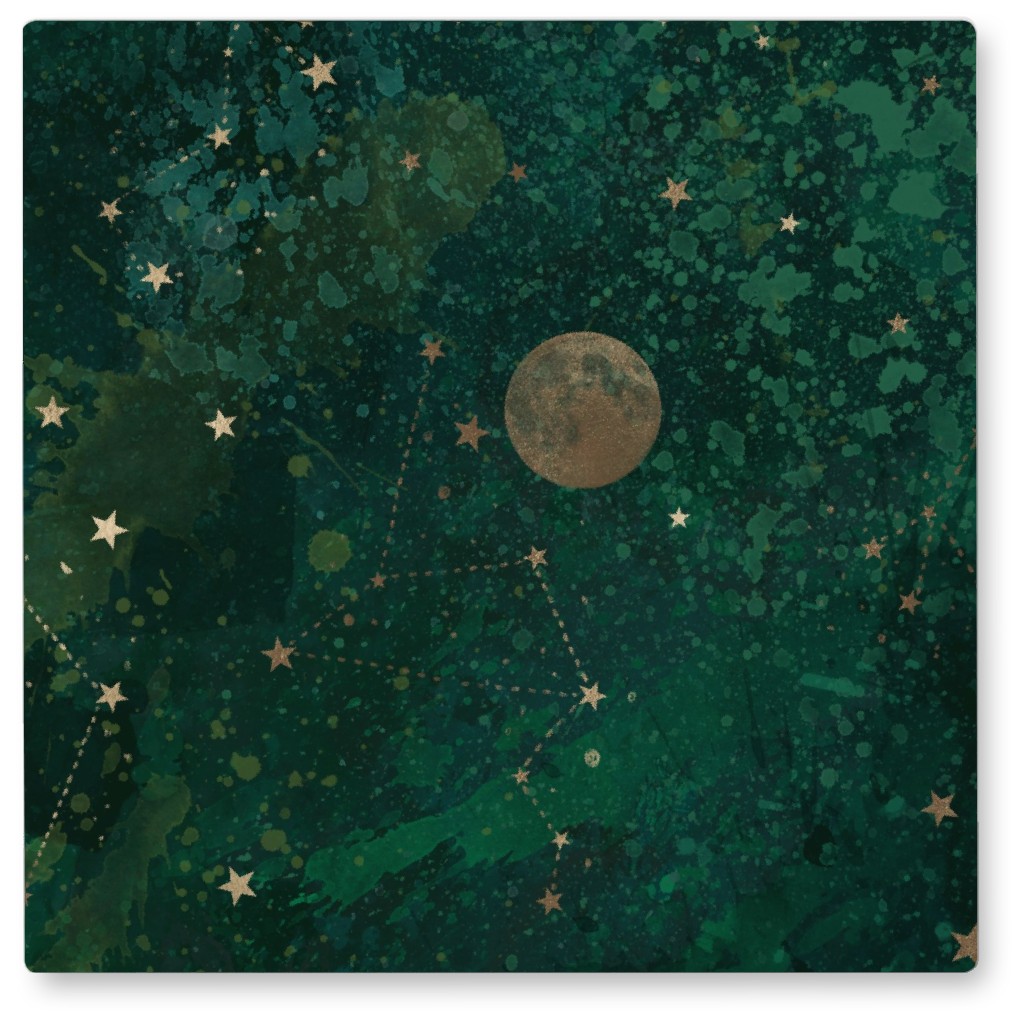 Moon and Stars - Green Photo Tile, Metal, 8x8, Green, Classic Green