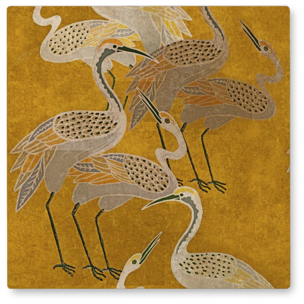Deco Cranes - Golden Hour Photo Tile, Metal, 8x8, Yellow