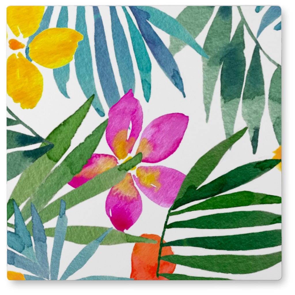 Watercolor Tropical Vibes Photo Tile, Metal, 8x8, Multicolor