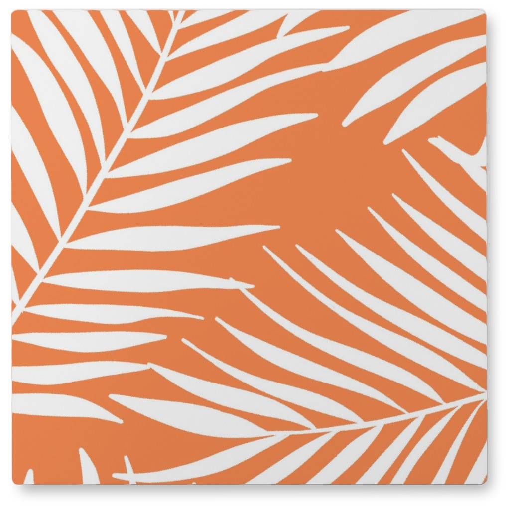 Palm Tree Leaves Photo Tile, Metal, 8x8, Orange, Citrus