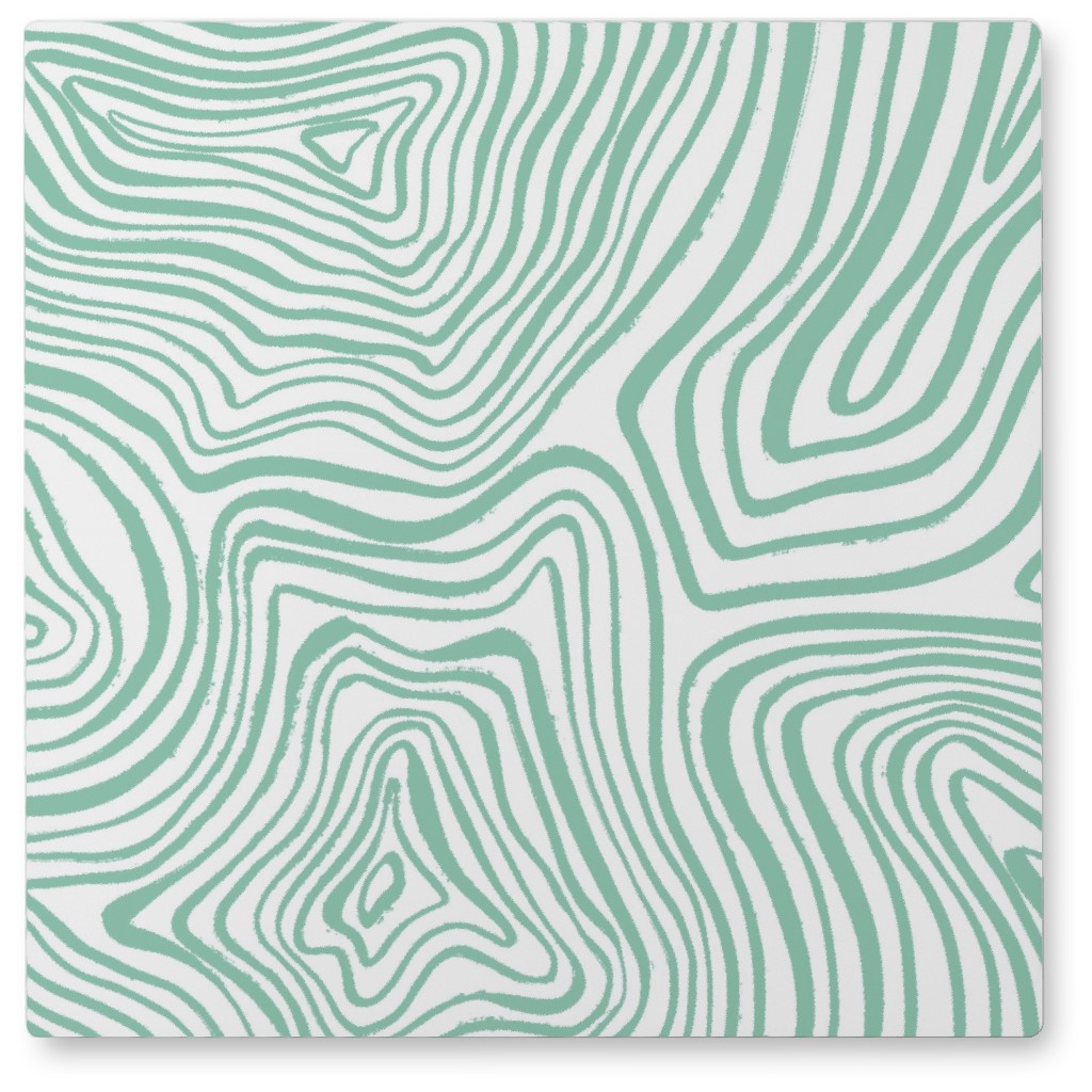 Abstract Wavy Lines - Green Photo Tile, Metal, 8x8, Green