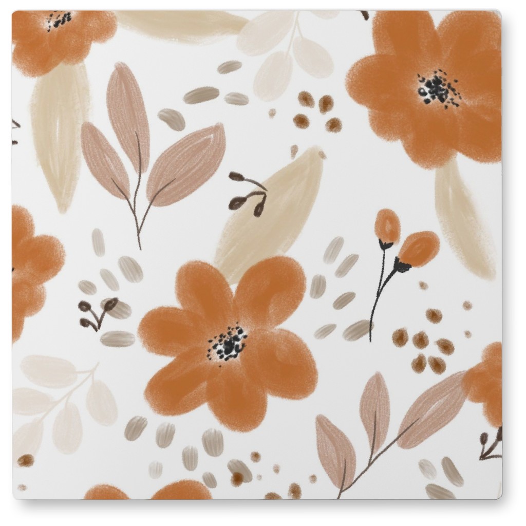 Fall Florals Photo Tile, Metal, 8x8, Orange