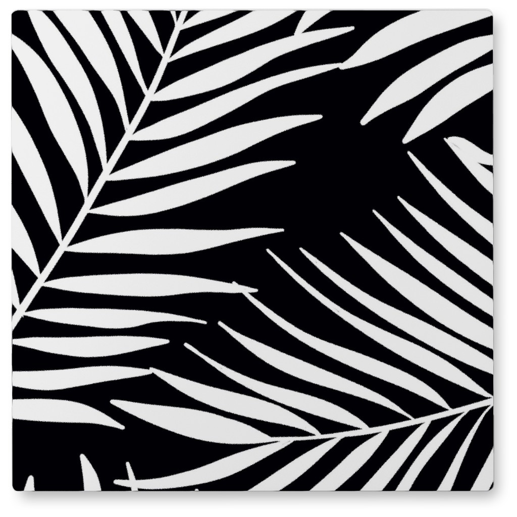 Palm Tree Leaves Photo Tile, Metal, 8x8, Black, Black