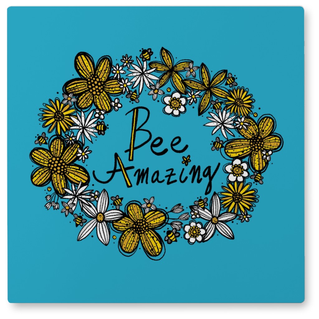 Bee Amazing - Yellow and Blue Photo Tile, Metal, 8x8, Blue