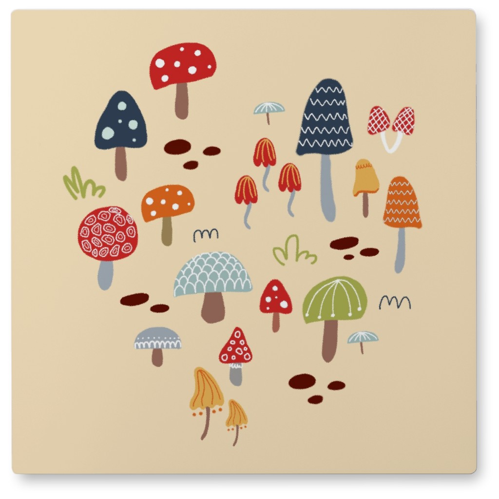 Mushrooms - Multi on Orange Photo Tile, Metal, 8x8, Orange