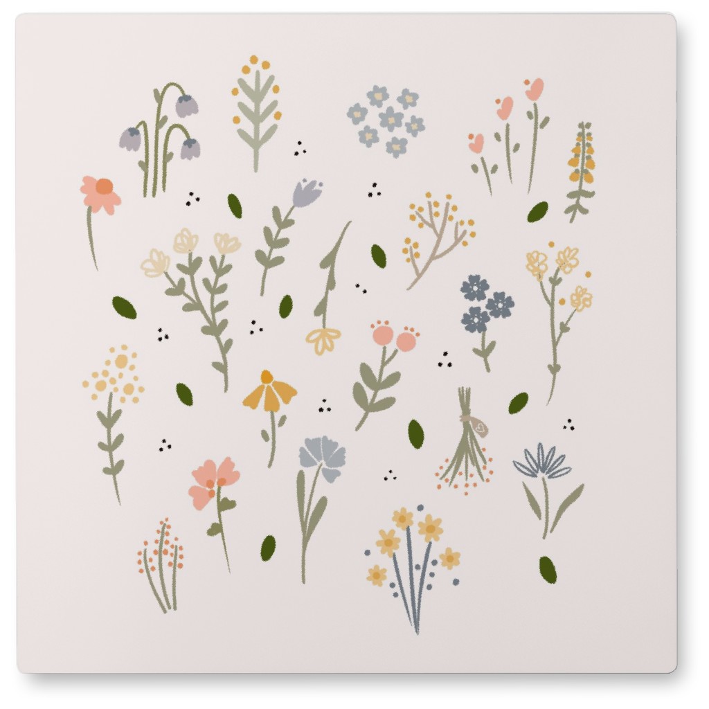 Wildflower Botanicals Photo Tile, Metal, 8x8, Beige, Pearl