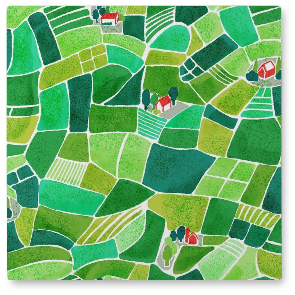 Meadows From Above Photo Tile, Metal, 8x8, Green