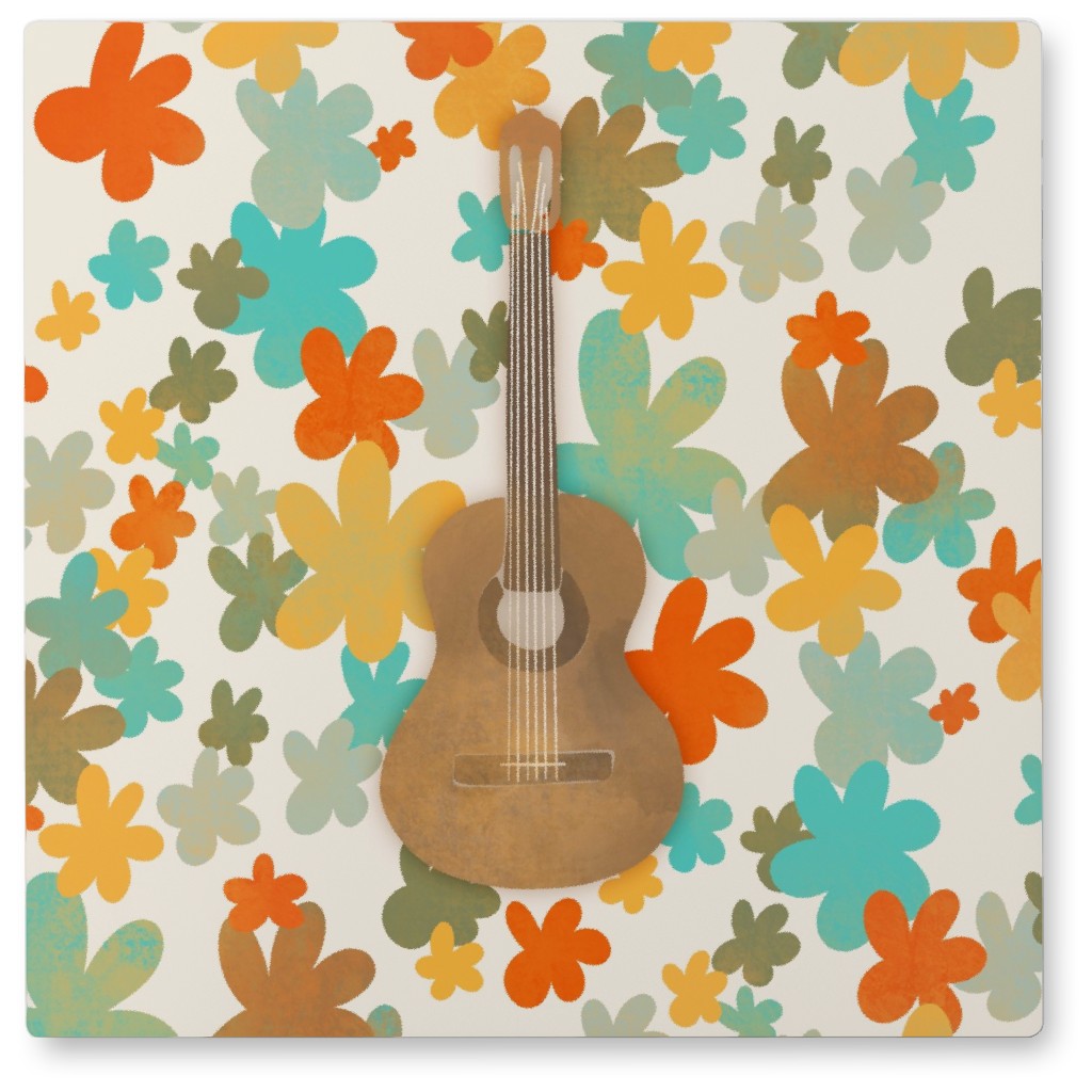 Hippie Summer Guitar Floral - Multi Photo Tile, Metal, 8x8, Multicolor