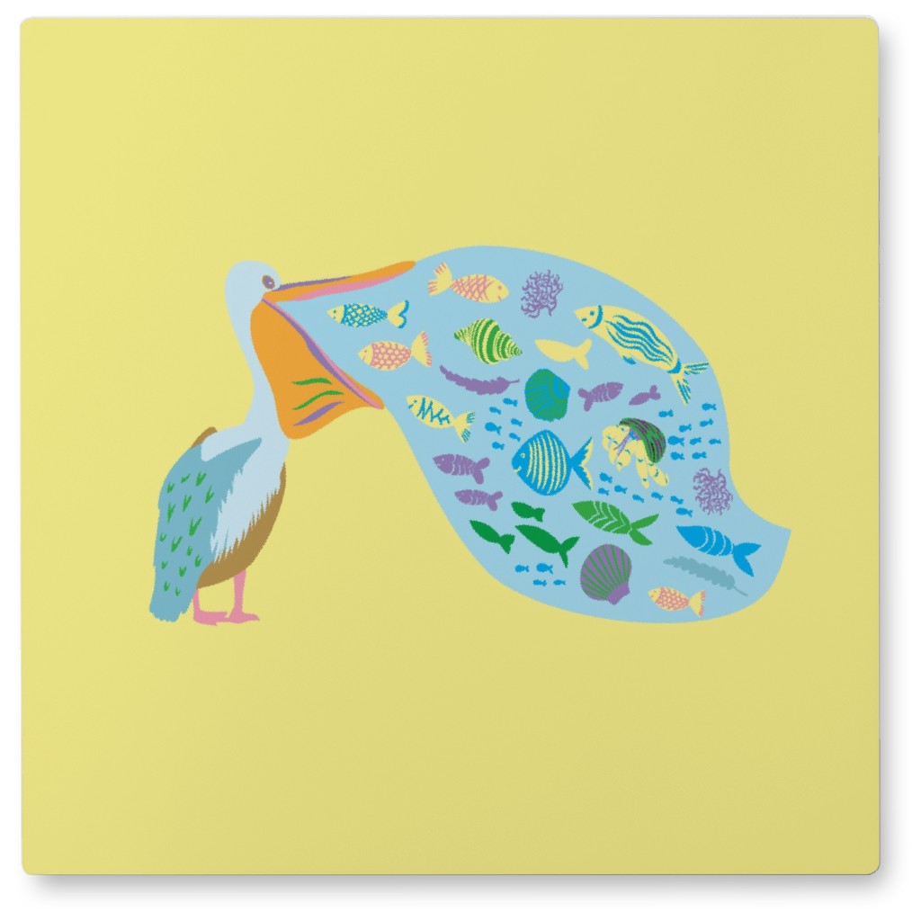 Pelican - Multi on Yellow Photo Tile, Metal, 8x8, Yellow, Classic Yellow