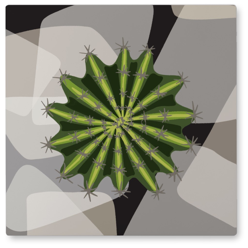 Modern Cactus - Green on Neutral Photo Tile, Metal, 8x8, Green
