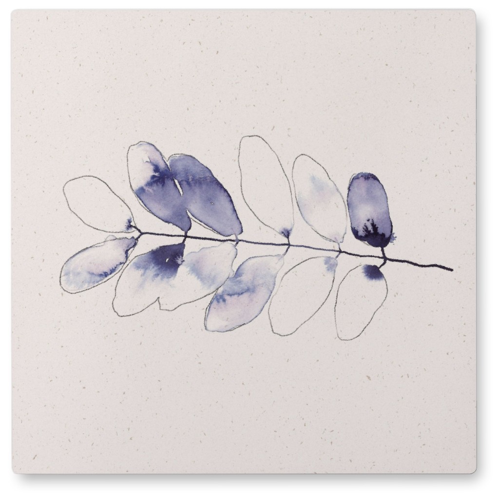 Watercolor Minimalist Compound Leaf - Indigo Photo Tile, Metal, 8x8, Blue, True Blue
