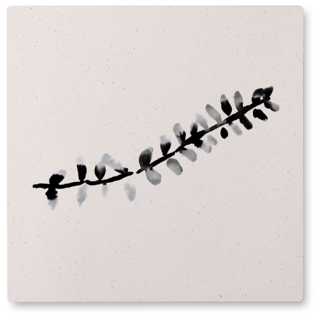 Watercolor Minimalist Branch - Black Photo Tile, Metal, 8x8, Black