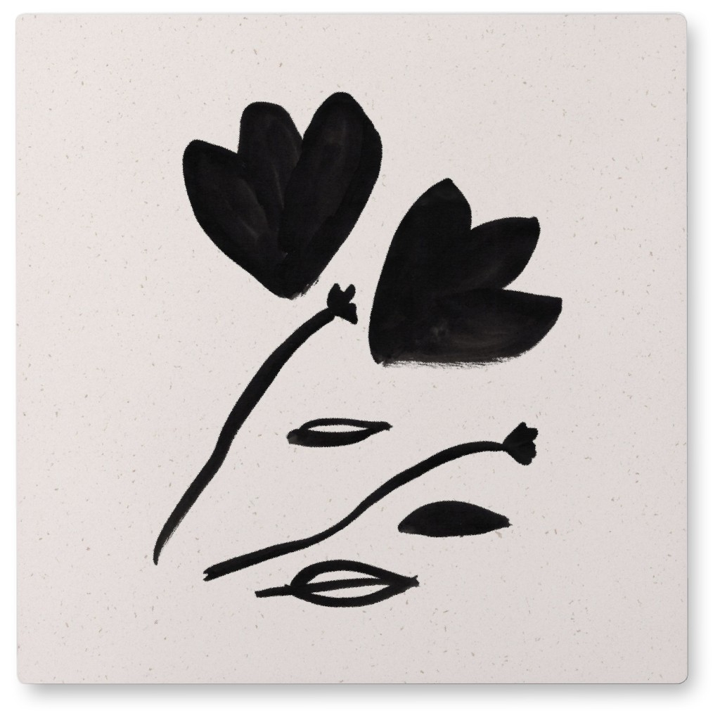 Watercolor Parts of a Flower - Black Photo Tile, Metal, 8x8, Black, Black
