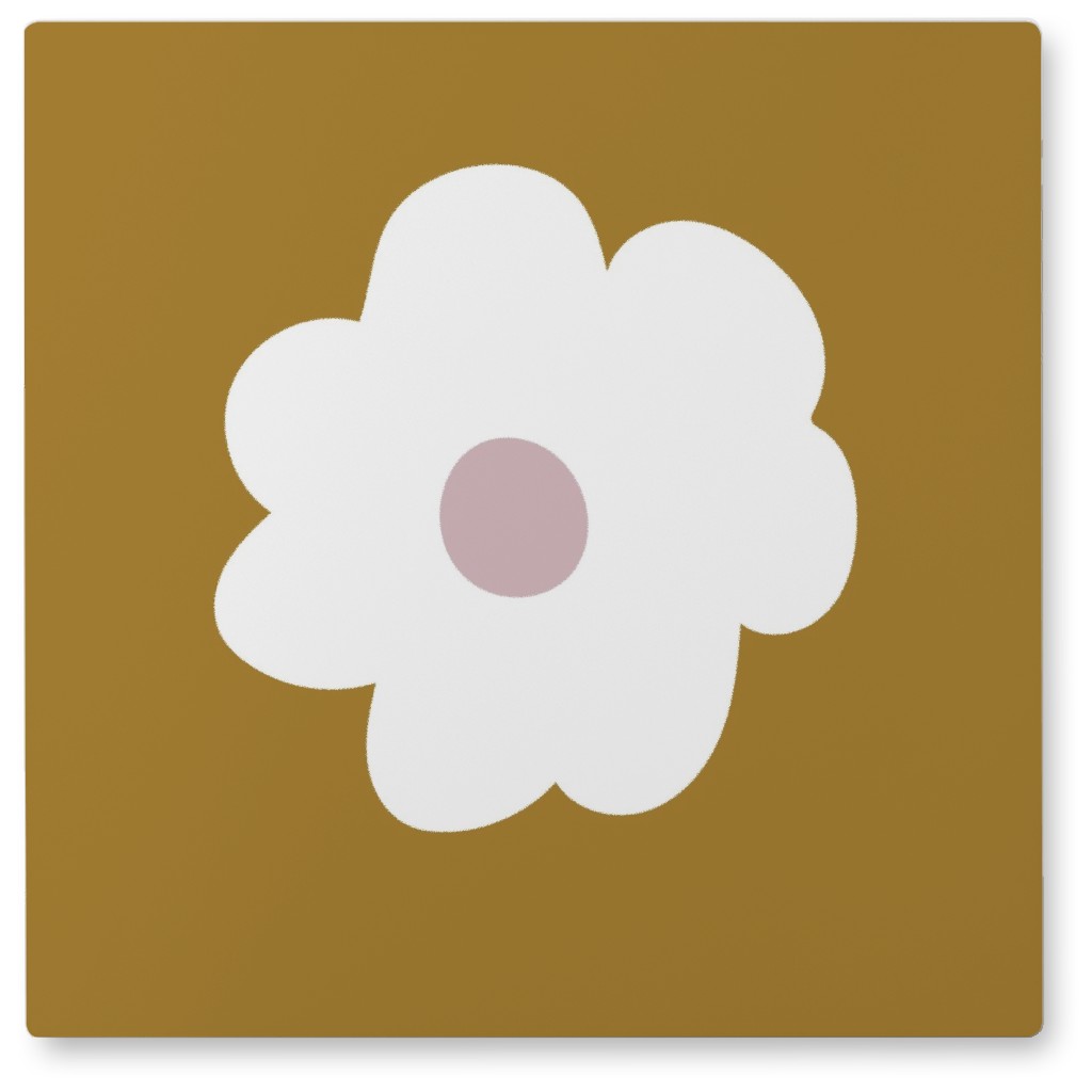 Mod Blossom Photo Tile, Metal, 8x8, Brown, Golden