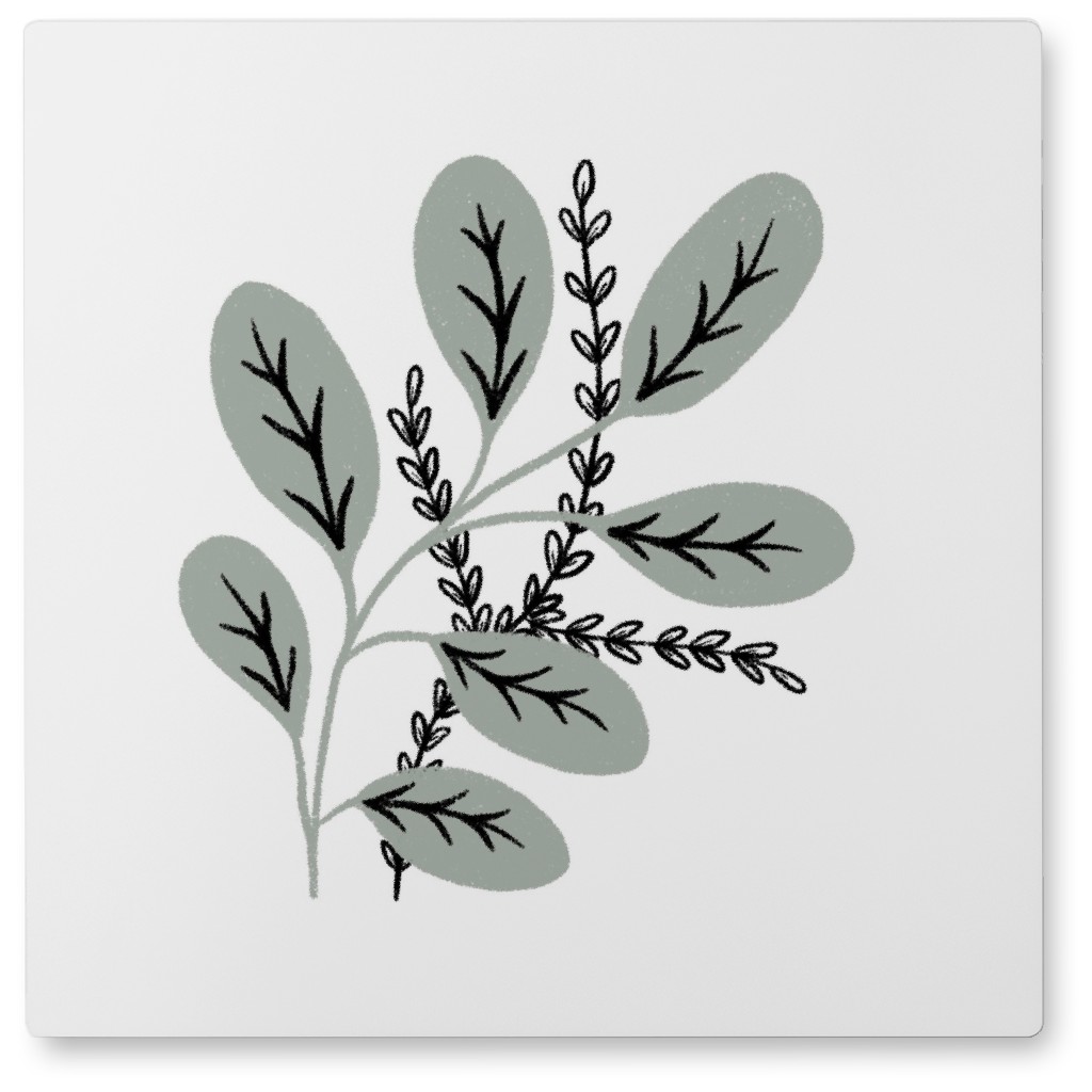 Minimalist Sprig - Gray on White Photo Tile, Metal, 8x8, Gray, Gray