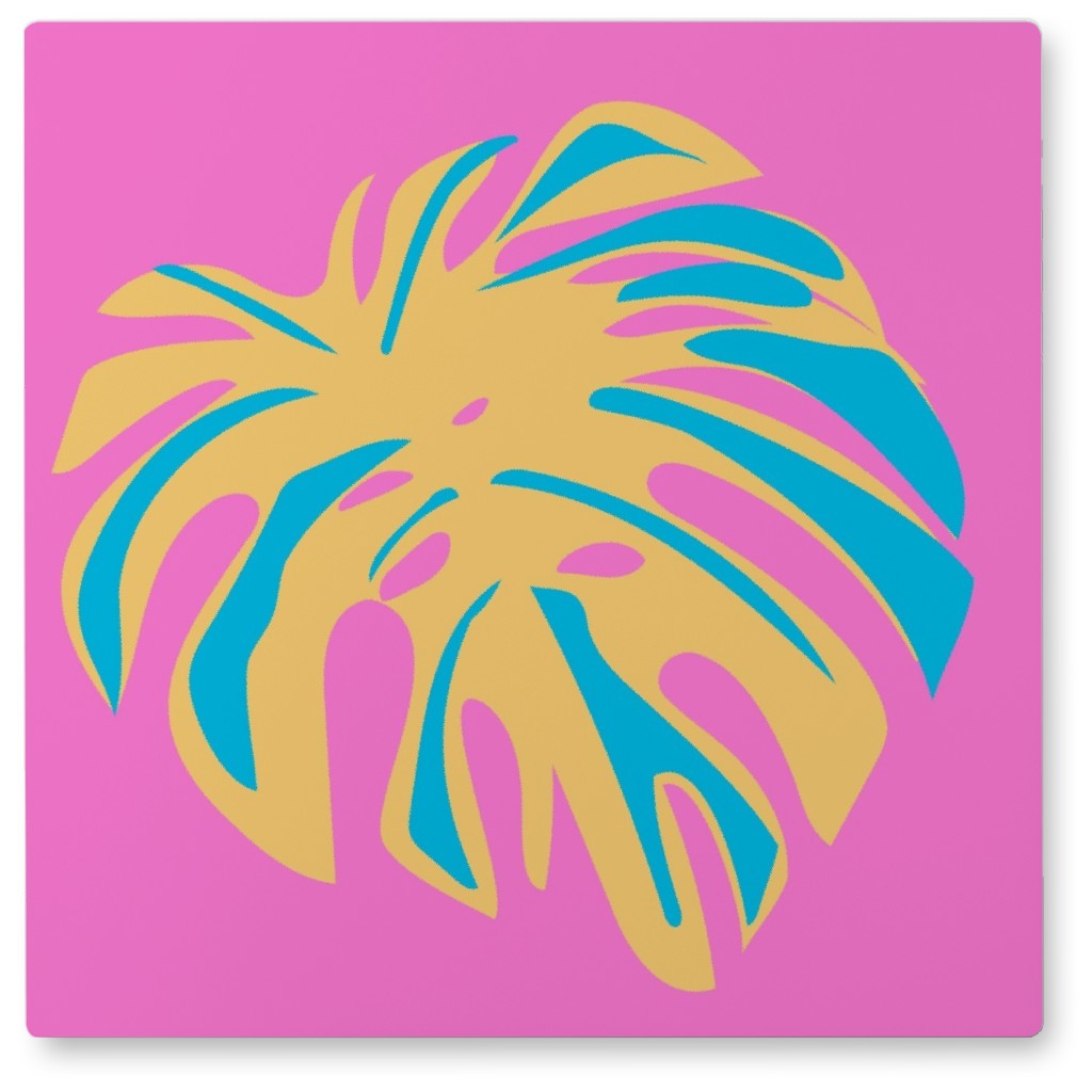 Bold Tropical Leaf - Pink and Yellow Photo Tile, Metal, 8x8, Pink, Bright Pink