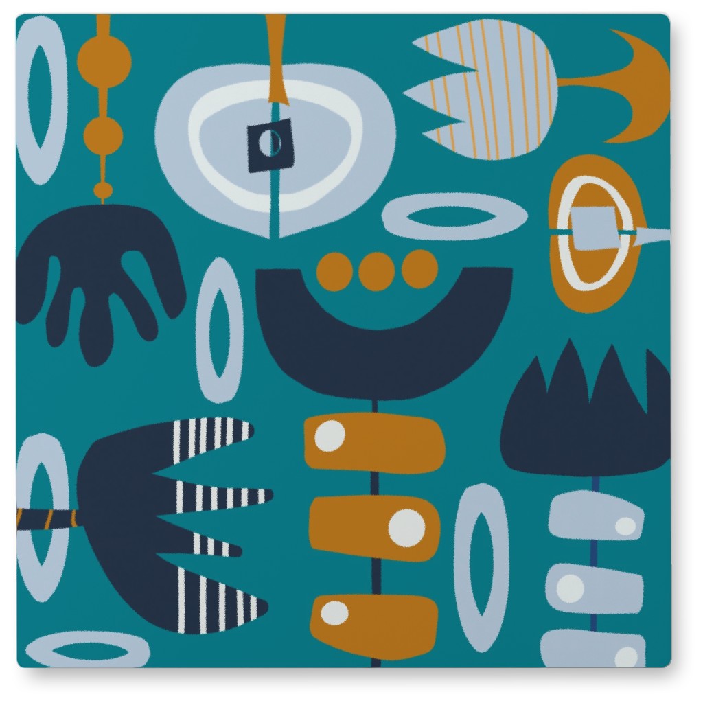 Bold Maximalism Flower Pods - Multi on Blue Photo Tile, Metal, 8x8, Blue