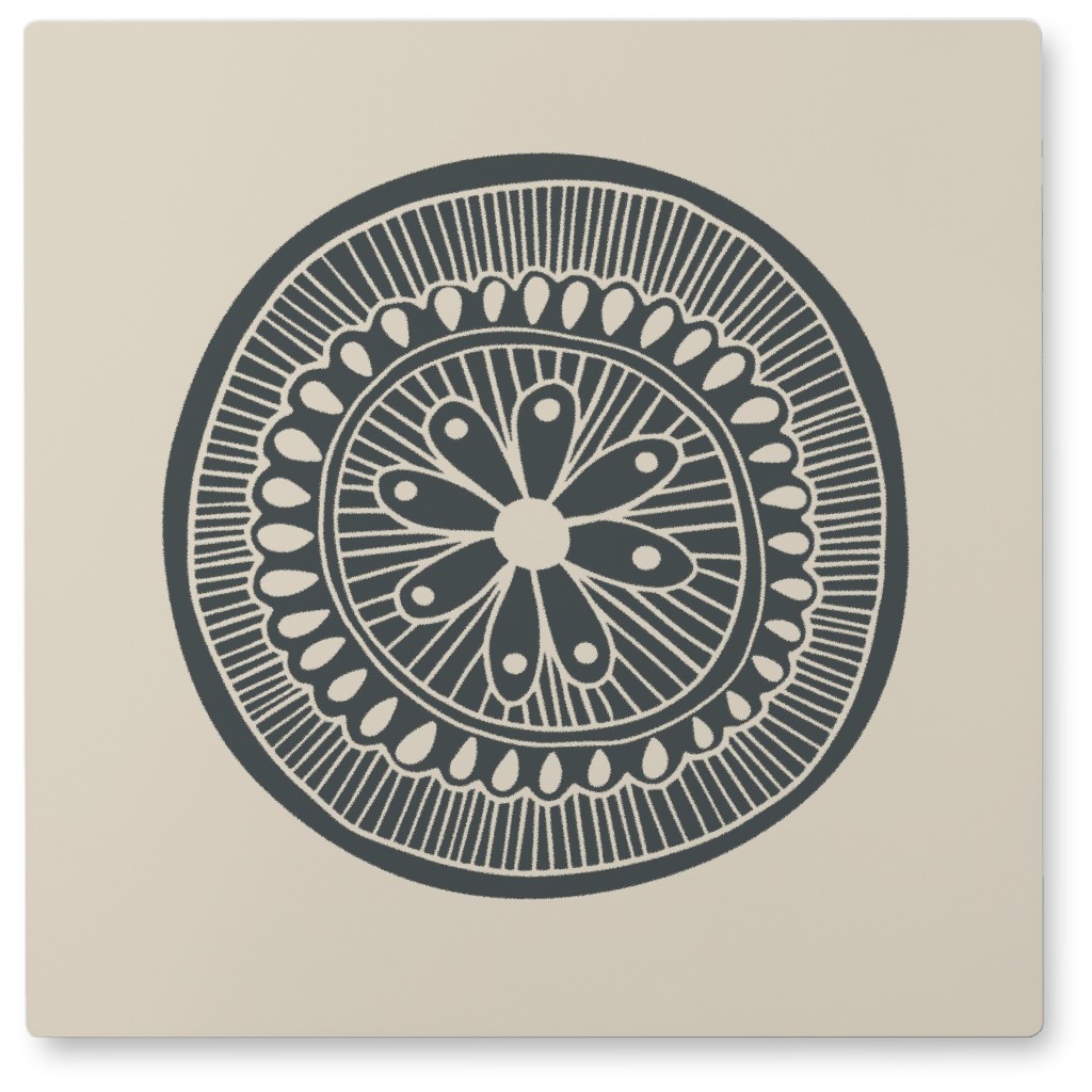 Woodcut Mandala Ii Photo Tile, Metal, 8x8, Beige, Gunmetal