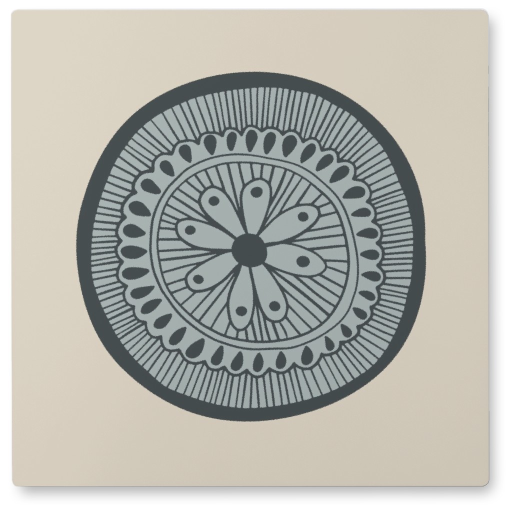 Woodcut Mandala Ii Photo Tile, Metal, 8x8, Blue, Cool Gray