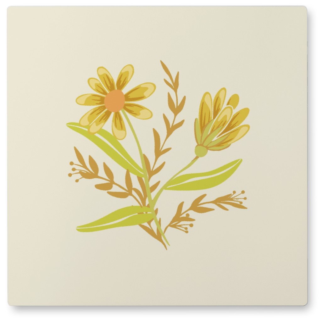 Simple Flowers - Yellow Photo Tile, Metal, 8x8, Yellow, Classic Yellow