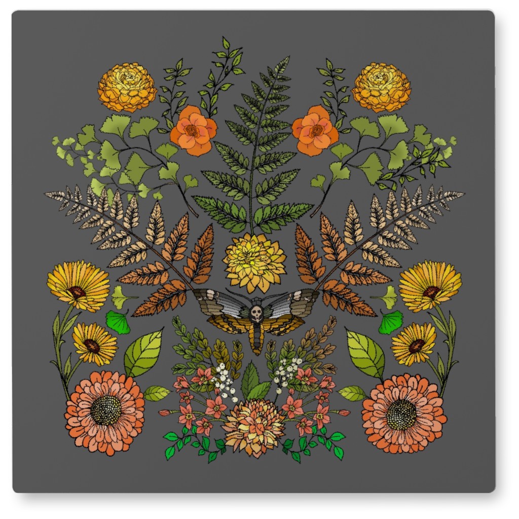 Boho Garden - Multi on Dark Photo Tile, Metal, 8x8, Brown, Brown