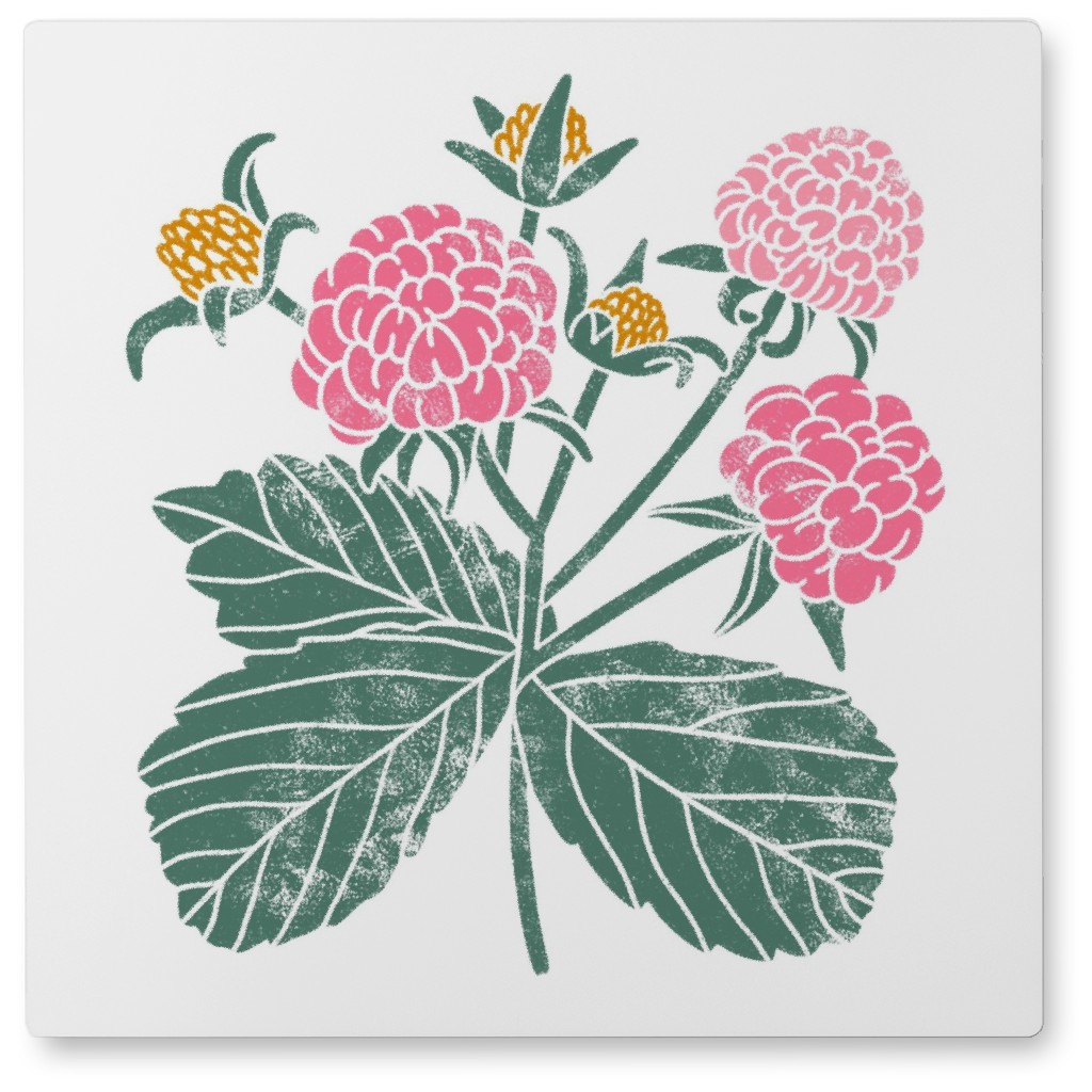 Raspberry Block Print - Pink Photo Tile, Metal, 8x8, Pink