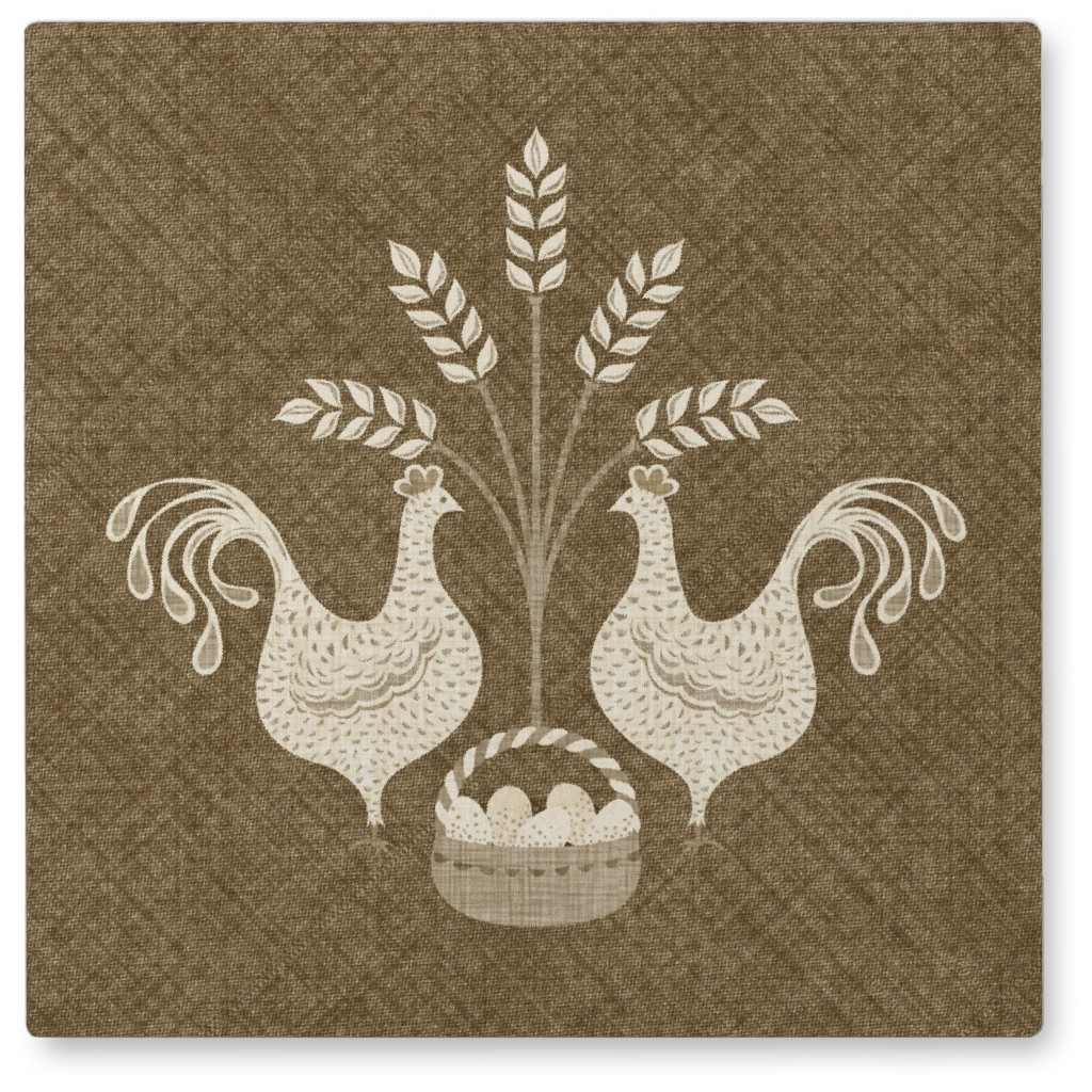 Vintage Life Is Good Chickens - Brown Photo Tile, Metal, 8x8, Brown, Brown